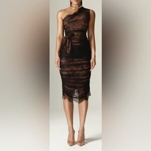 One-Shoulder Black Lace Midi Dress